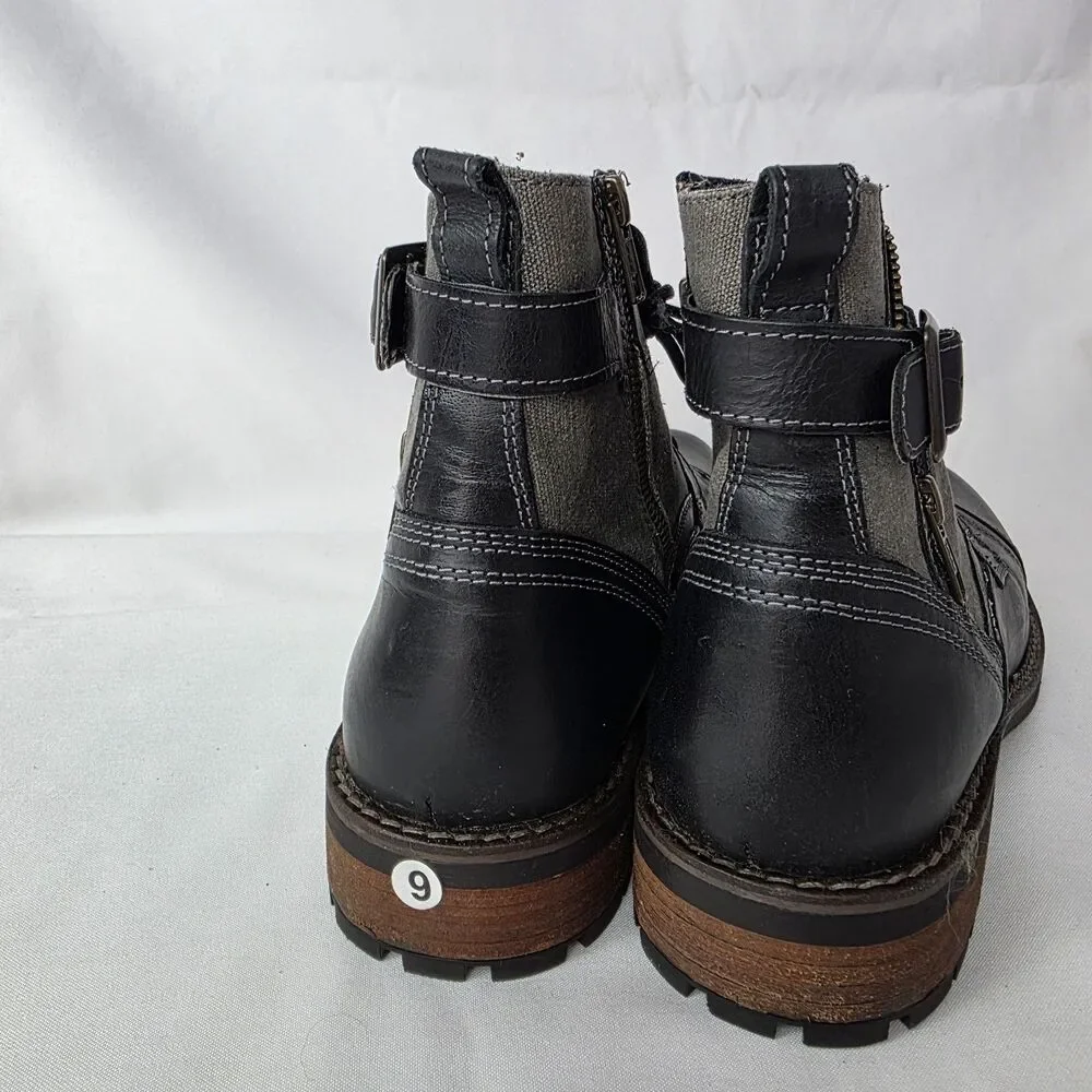 Steve Madden Taken Men's Size 9 Black Leather Cap Toe Combat Boots Zip Buckle